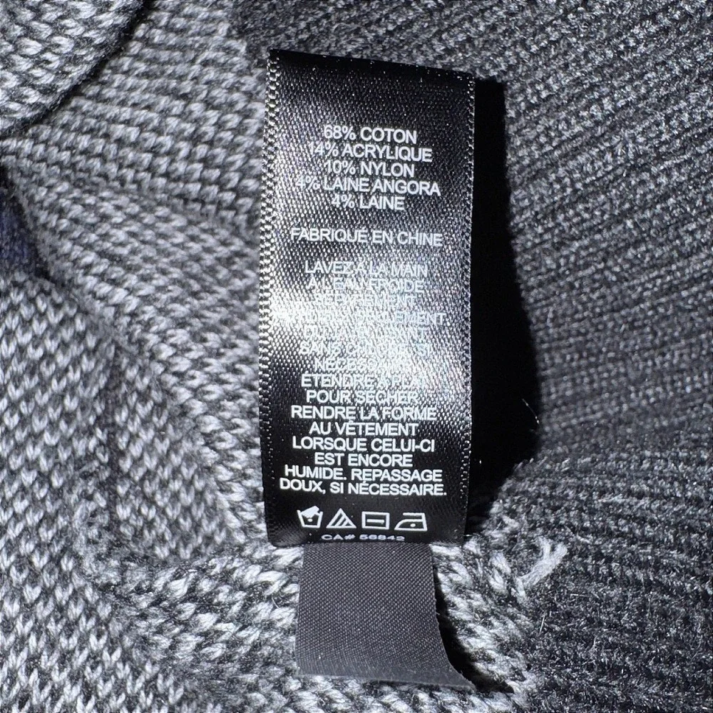 Express Mens Striped Funnel‎ Neck Sweater Black Grey Cotton Mohair Blend Large